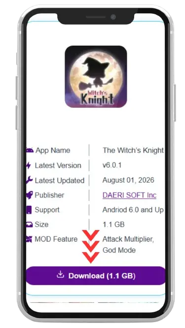 The Witch’s Knight MOD APK v6.0.1 (Attack Multiplier, God Mode) 4 The Witch’s Knight MOD APK download and installation steps